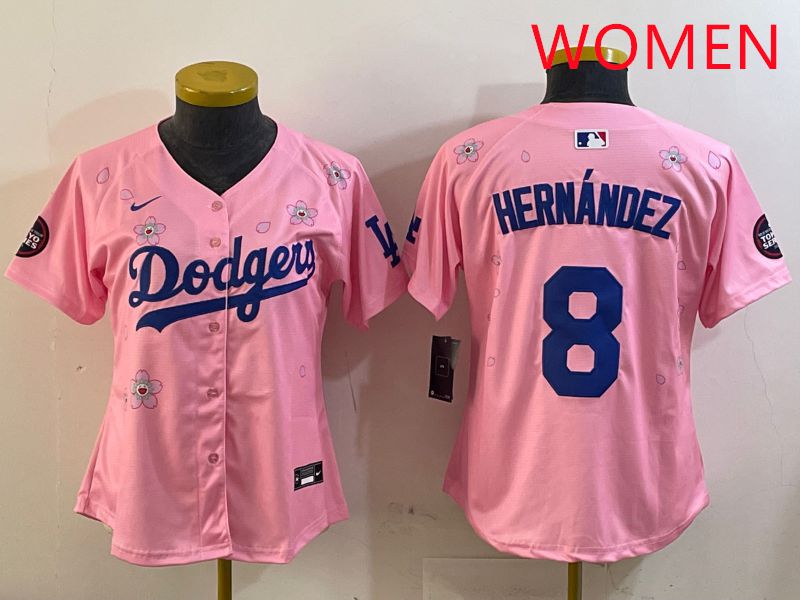 Women Los Angeles Dodgers #8 Hernandez Pink Sakura Edition 2025 Nike MLB Jersey style 2->women mlb jersey->Women Jersey